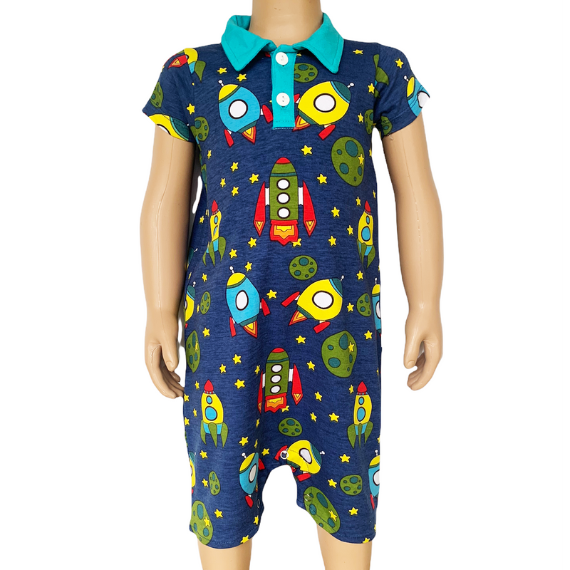 AnnLoren Spaceship short sleeve Collar Baby/Toddler Boys Romper-1