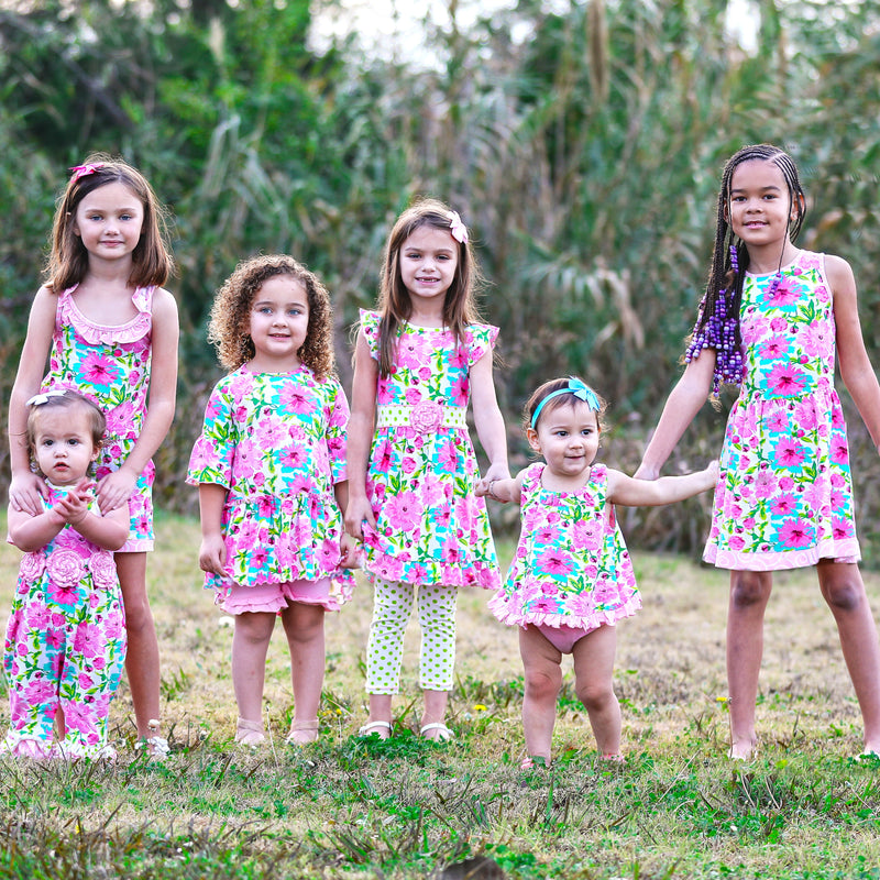 AnnLoren Little & Big Girls Spring Summer Floral Sleeveless Boutique Cotton Knit Dress-5