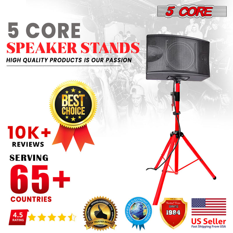 5 Core Speakers Stands 1 Piece Red Heavy Duty Height Adjustable Tripod PA Speaker Stand For Large Speakers DJ Stand Para Bocinas Includes Carry Bag- SS HD 1 PK RED BAG-15