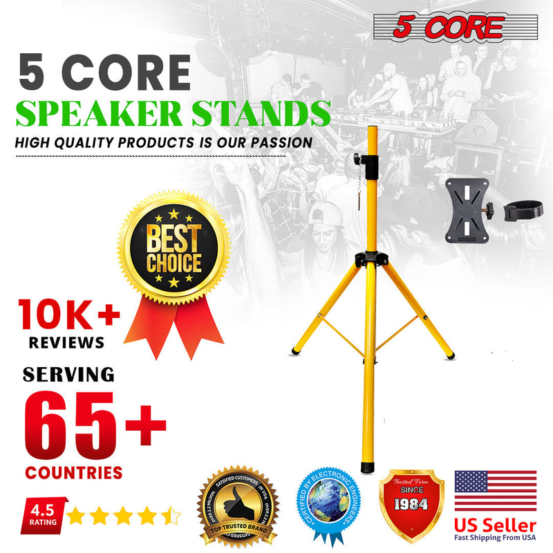 5 Core Speakers Stands 1 Piece Yellow Heavy Duty Height Adjustable Tripod PA Speaker Stand For Large Speakers DJ Stand Para Bocinas Includes Carry Bag- SS HD 1 PK YLW BAG-14