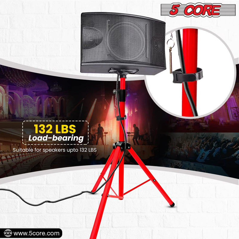 5 Core Speakers Stands 1 Piece Red Heavy Duty Height Adjustable Tripod PA Speaker Stand For Large Speakers DJ Stand Para Bocinas Includes Carry Bag- SS HD 1 PK RED BAG-17