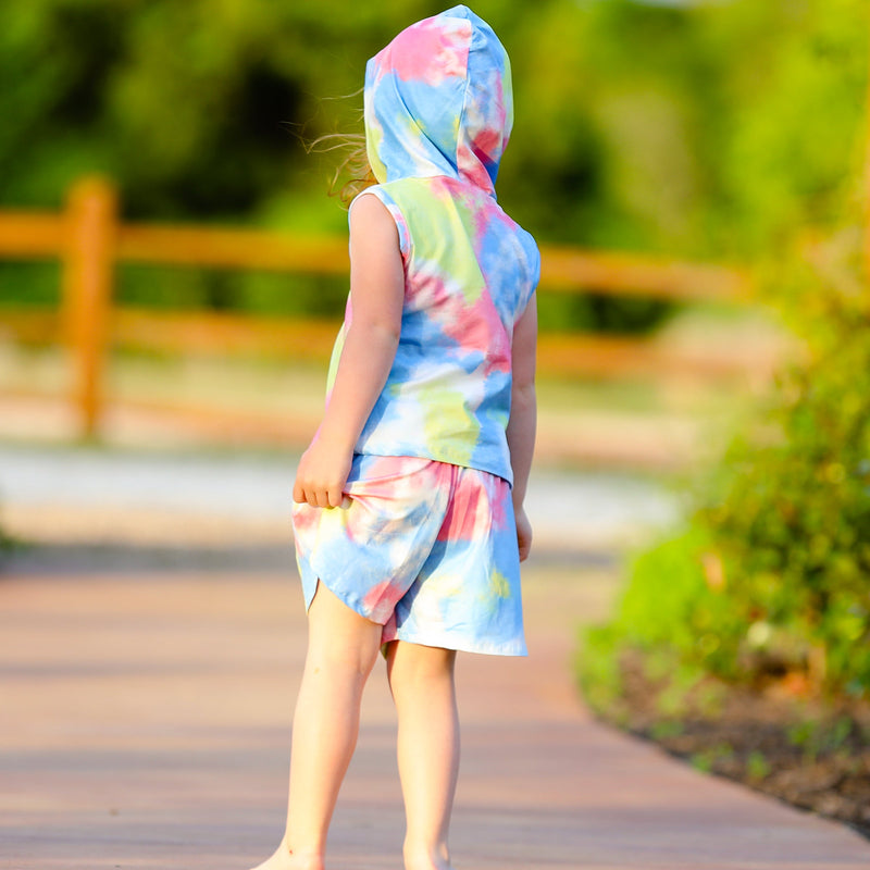 AL Limited Little & Big Girls Pastel Tie Dye Hoodie Top Shorts Camp Outfit-2