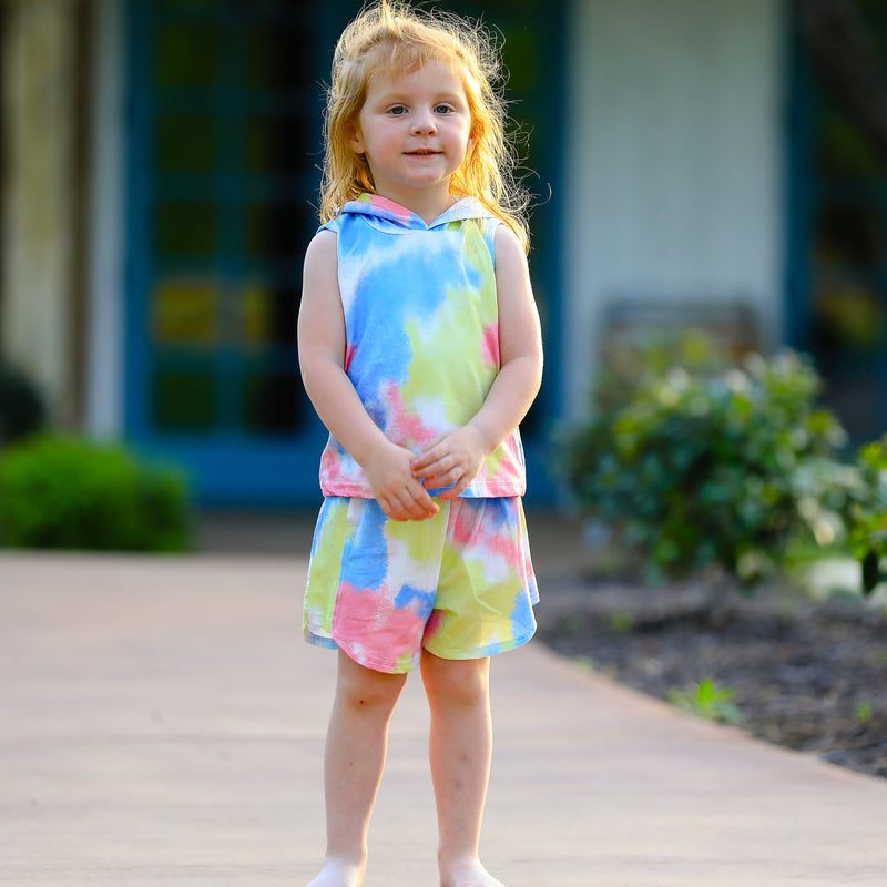 AL Limited Little & Big Girls Pastel Tie Dye Hoodie Top Shorts Camp Outfit-4