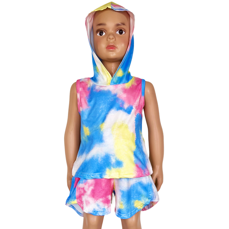 AL Limited Little & Big Girls Pastel Tie Dye Hoodie Top Shorts Camp Outfit-5