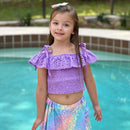 AL Limited Little & Big Girls Purple Eyelet Smocked Top and Tie Dye Skirt-7
