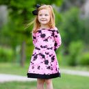 AnnLoren Girls Boutique Pink Black White Tie Dye Long Sleeve Cotton Dress-1