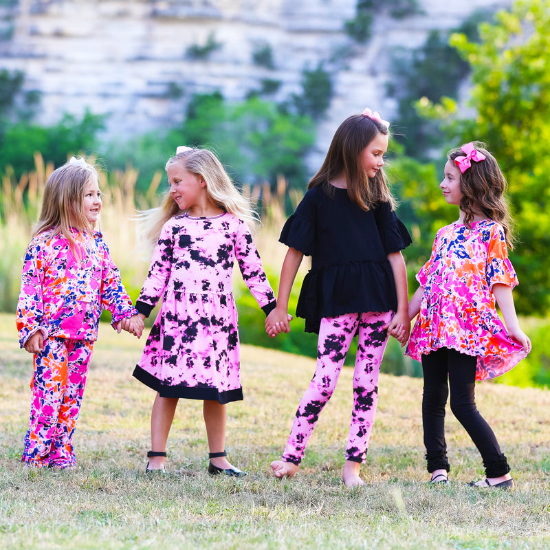 AnnLoren Baby Toddler Big Girls Boutique Black and Pink Tie Dye Leggings-8