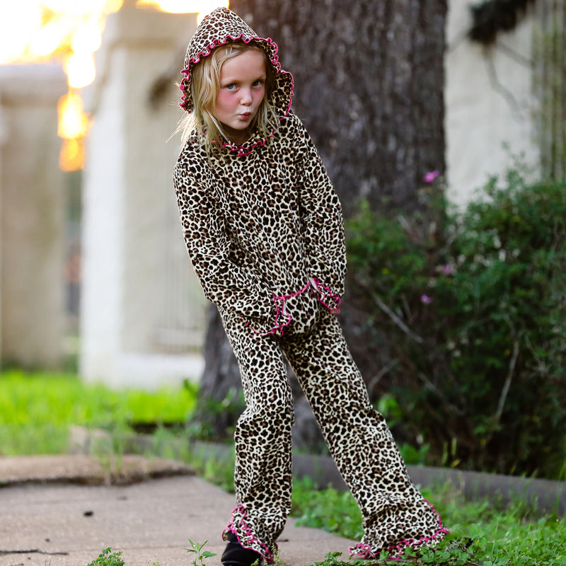 AnnLoren Girls Leopard Ruffle Hoodie 2 Pc Fashion Track Suit-5