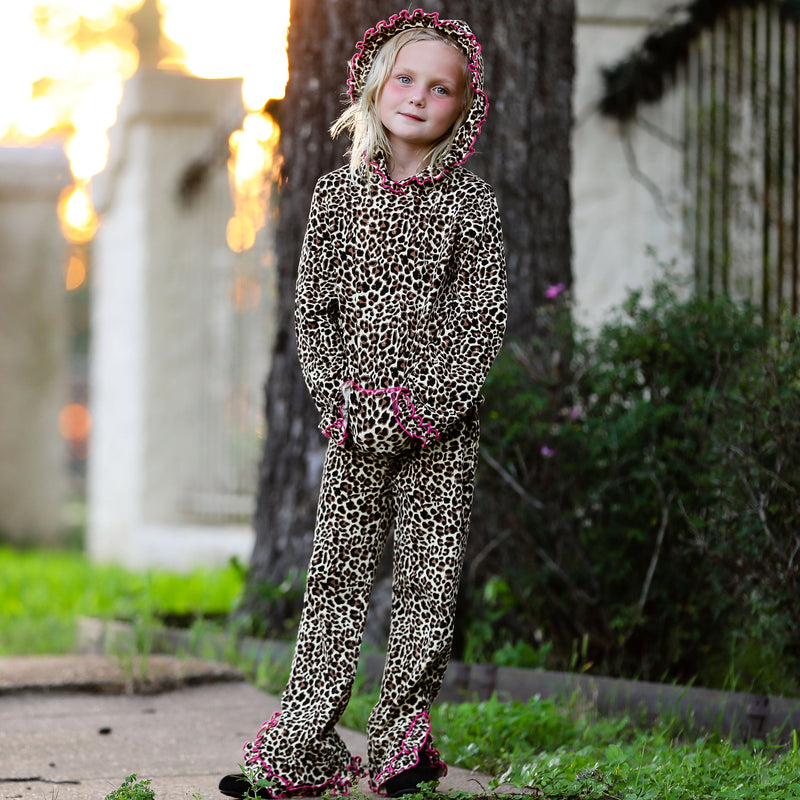 AnnLoren Girls Leopard Ruffle Hoodie 2 Pc Fashion Track Suit-6