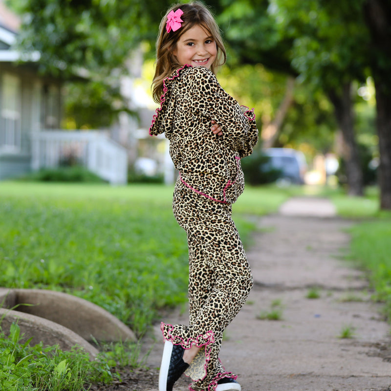AnnLoren Girls Leopard Ruffle Hoodie 2 Pc Fashion Track Suit-7