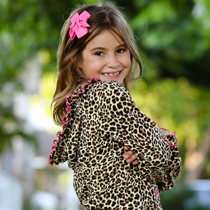 AnnLoren Girls Leopard Ruffle Hoodie 2 Pc Fashion Track Suit-2