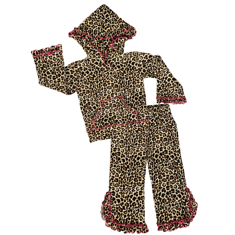 AnnLoren Girls Leopard Ruffle Hoodie 2 Pc Fashion Track Suit-0