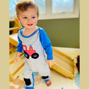 AnnLoren Baby Toddler Boys Long Sleeve Truck Romper Blue and Grey-5