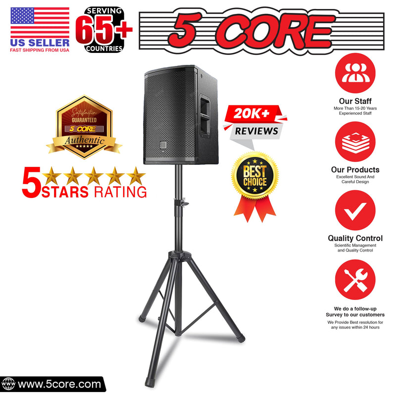 5 Core Speakers Stands 1 Piece Black Heavy Duty Height Adjustable Tripod PA Monitor Holder for Large Speakers DJ Stand Para Bocinas -SS HD 1PK BLK WOB-10