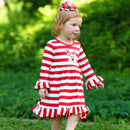 AnnLoren Girls Boutique Red Stripe Christmas Rudolf the Reindeer Swing Dress-1