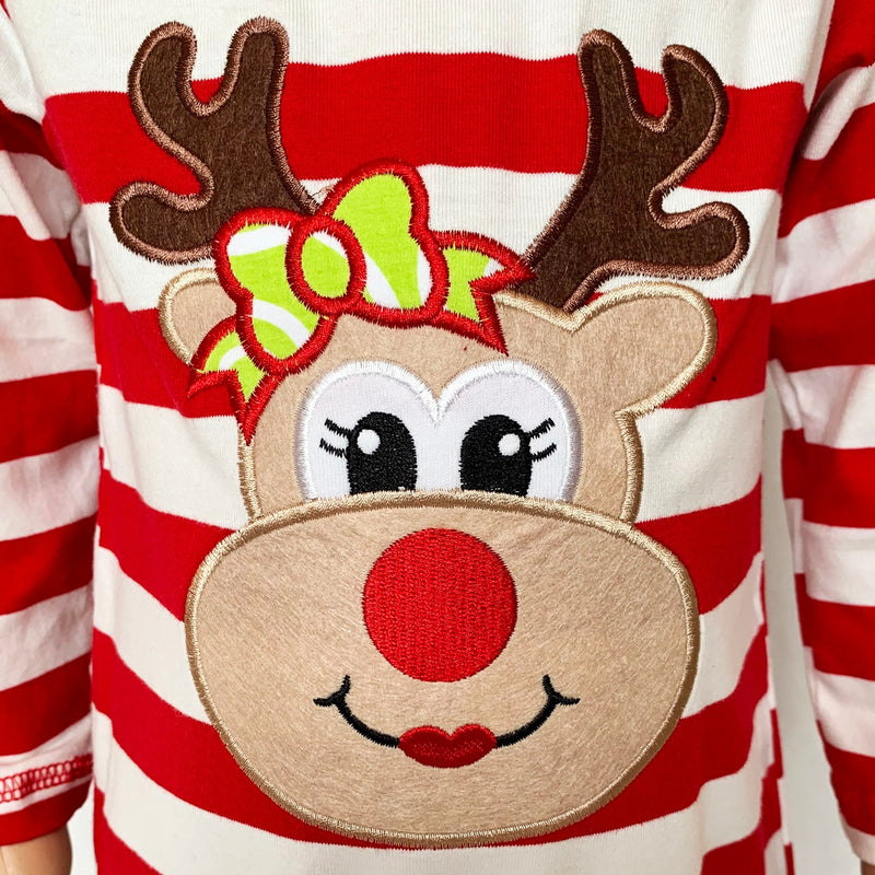 AnnLoren Baby Toddler Girls Boutique Christmas Reindeer Red Striped Romper-4