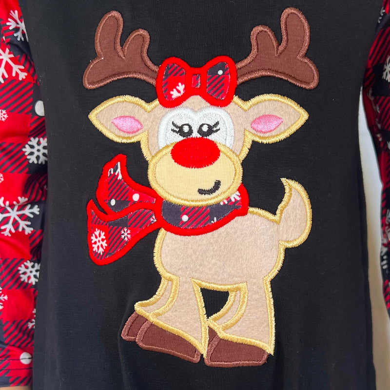 Baby Girls Christmas Plaid Reindeer Snowflakes Holiday Romper-1
