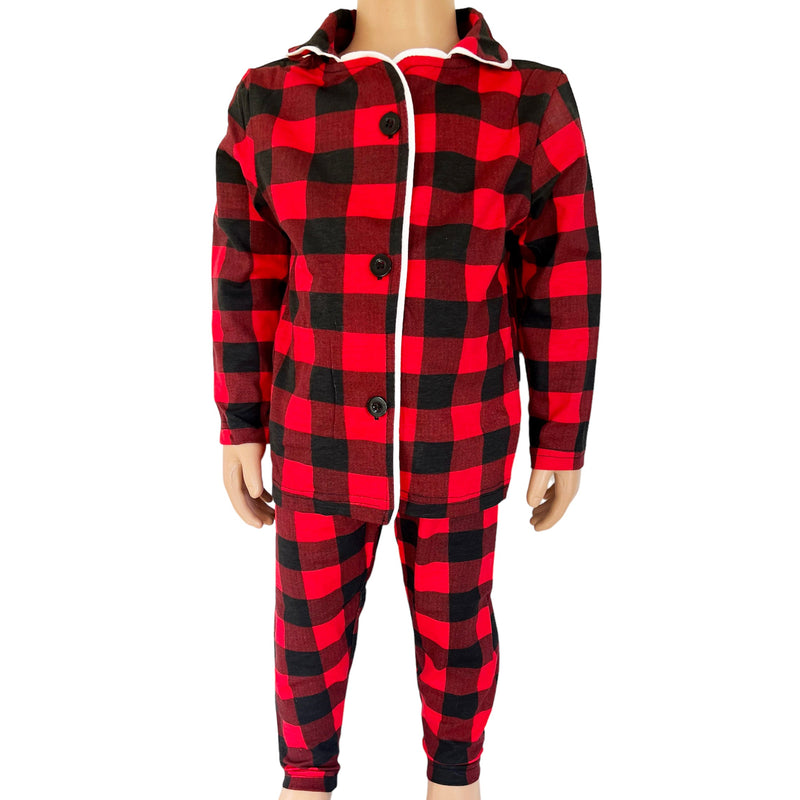 Unisex Red & Black Plaid  2 piece Pajamas-1