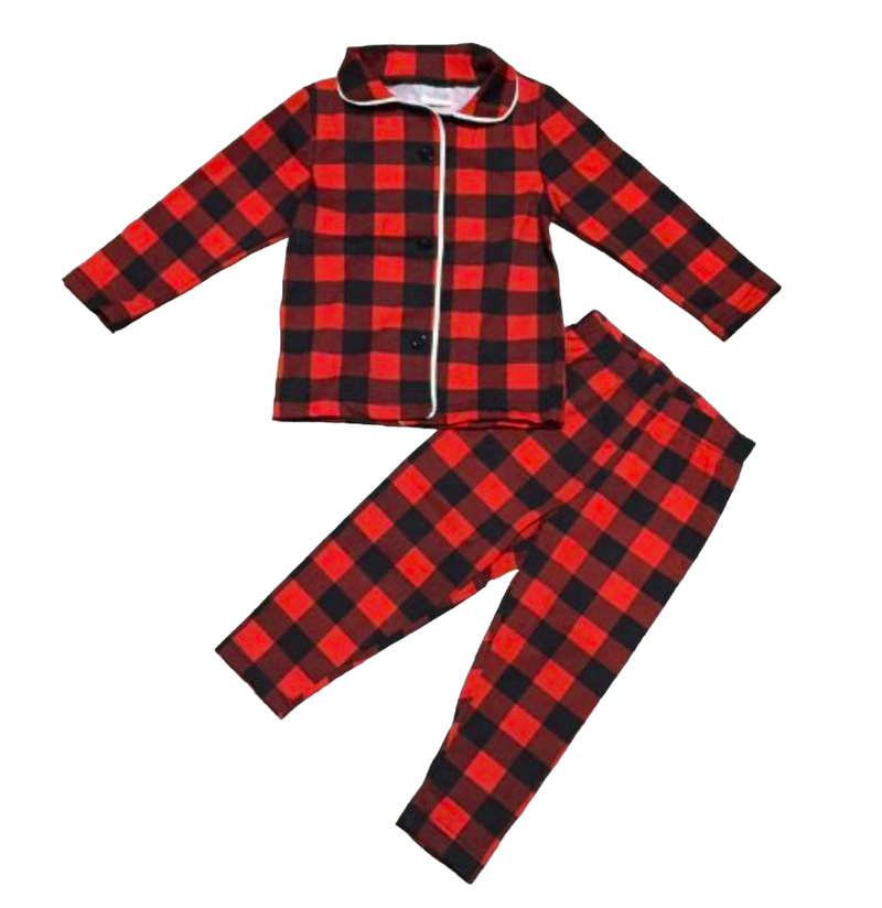 Unisex Red & Black Plaid  2 piece Pajamas-0