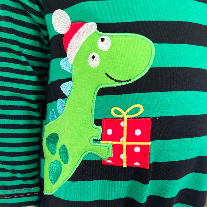 Baby Boys Dinosaur Christmas Striped Holiday Cotton Romper-2