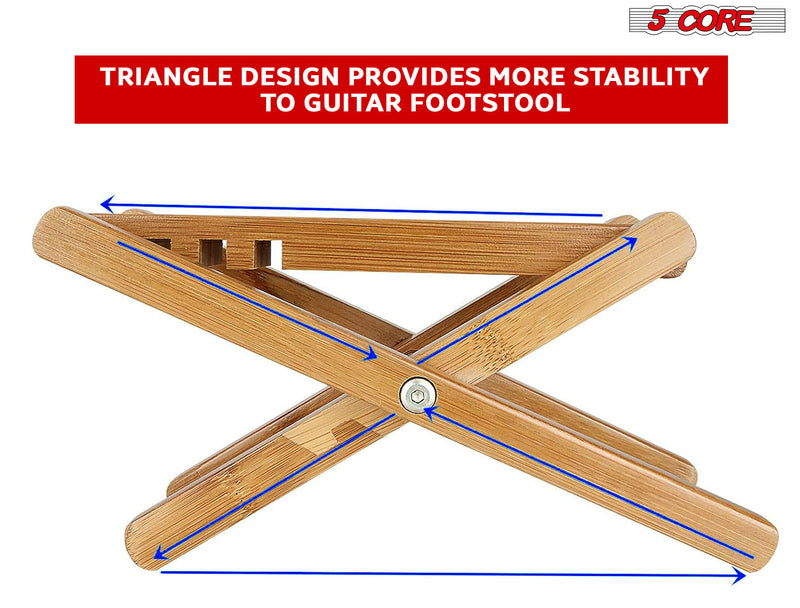 5 Core Wood Guitar Footstool/ 3-Position Height Adjustable Guitar Foot Stand/ Solid Wood Folding Footstool/ classical guitar foot stool, guitar leg support- GFS WD-2