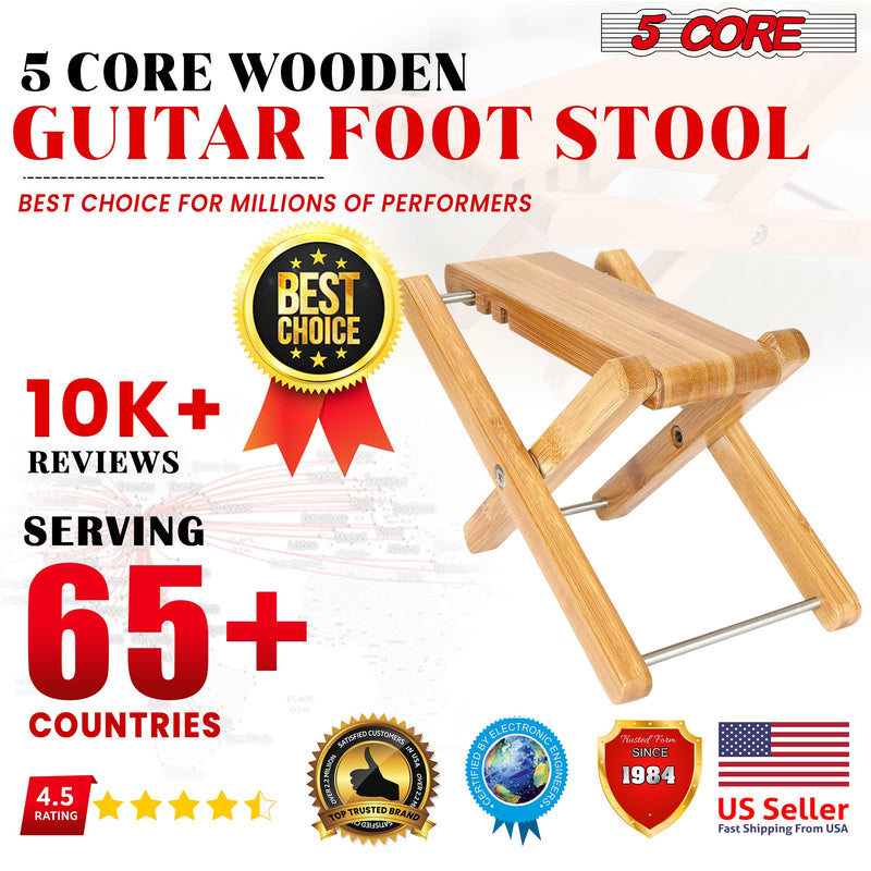 5 Core Wood Guitar Footstool/ 3-Position Height Adjustable Guitar Foot Stand/ Solid Wood Folding Footstool/ classical guitar foot stool, guitar leg support- GFS WD-10