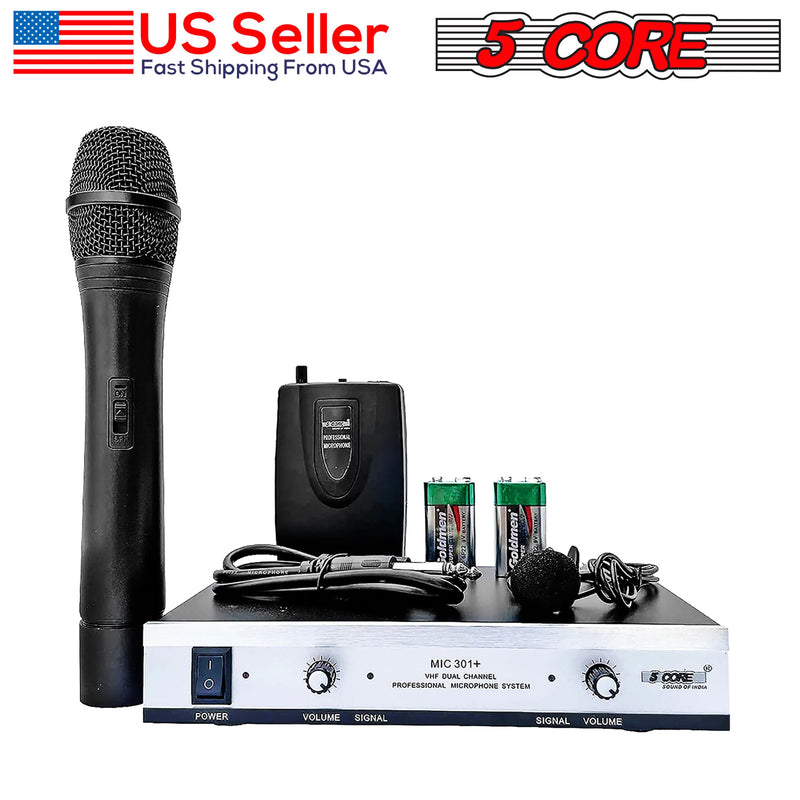 5Core VHF Dual Channel DIGITAL PRO Wireless Microphone System with Receiver WM 301 1M1C-1