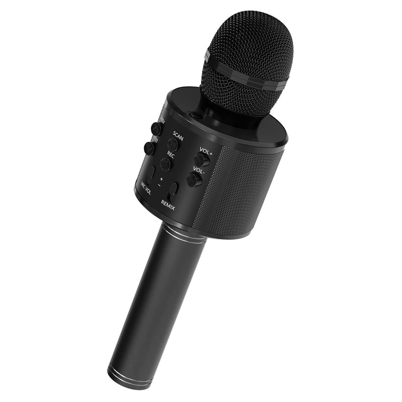 5 Core Bluetooth Wireless Karaoke Microphone, All-in-One Premium Handheld Karaoke Mic Speaker Recorder Player w/ Adjustable Remix FM Radio Great Gifts for Girls Boys Adults All Age (Black)- WM SPK BLK-0