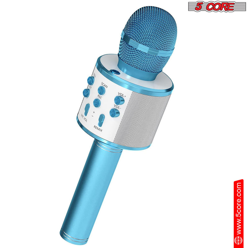 5 Core Bluetooth Wireless Karaoke Microphone, All-in-One Premium Handheld Karaoke Mic Speaker Recorder Player w/ Adjustable Remix FM Radio Great Gifts for Girls Boys Adults All Age (Blue)- WM SKP BLU-0