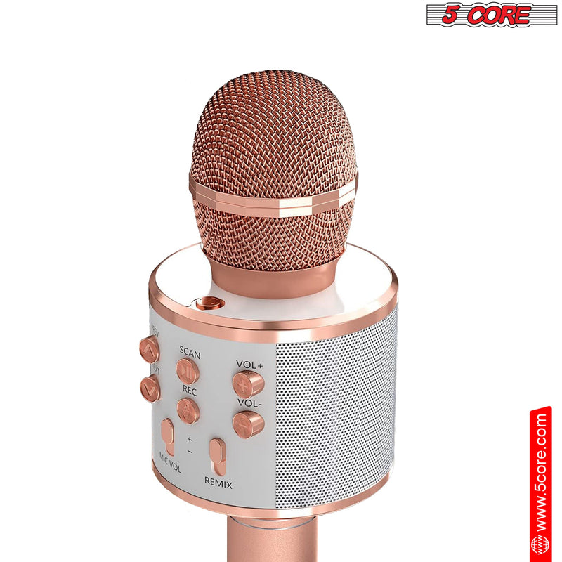 5 Core Bluetooth Wireless Karaoke Microphone, All-in-One Premium Handheld Karaoke Mic Speaker Recorder Player w/ Adjustable Remix FM Radio Great Gifts for Girls Boys Adults All Age (Copper)- WM SPK COPPER-1