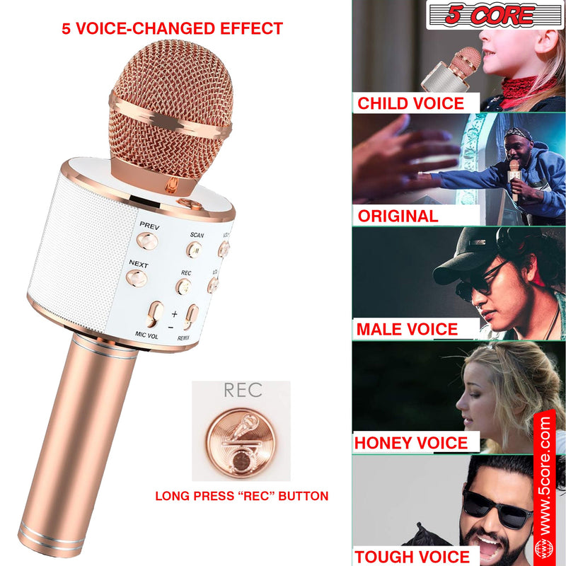5 Core Bluetooth Wireless Karaoke Microphone, All-in-One Premium Handheld Karaoke Mic Speaker Recorder Player w/ Adjustable Remix FM Radio Great Gifts for Girls Boys Adults All Age (Copper)- WM SPK COPPER-6