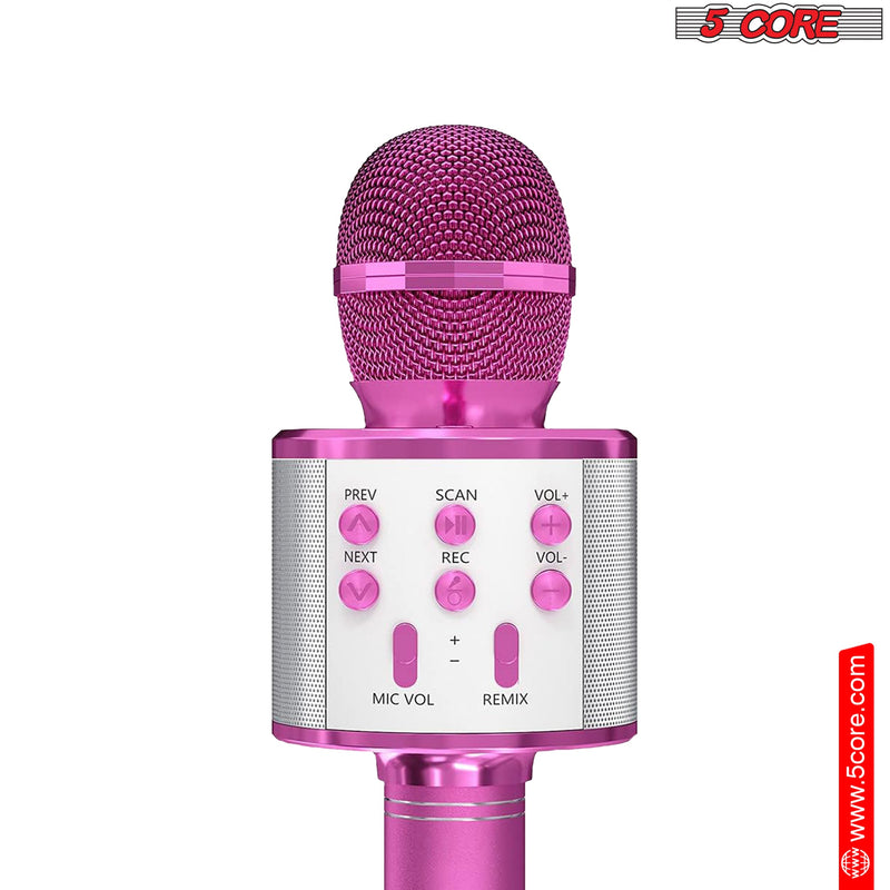 5 Core Bluetooth Wireless Karaoke Microphone, All-in-One Premium Handheld Karaoke Mic Speaker Recorder Player w/ Adjustable Remix FM Radio Great Gifts for Girls Boys Adults All Age (Pink)- WM SPK PINK-2