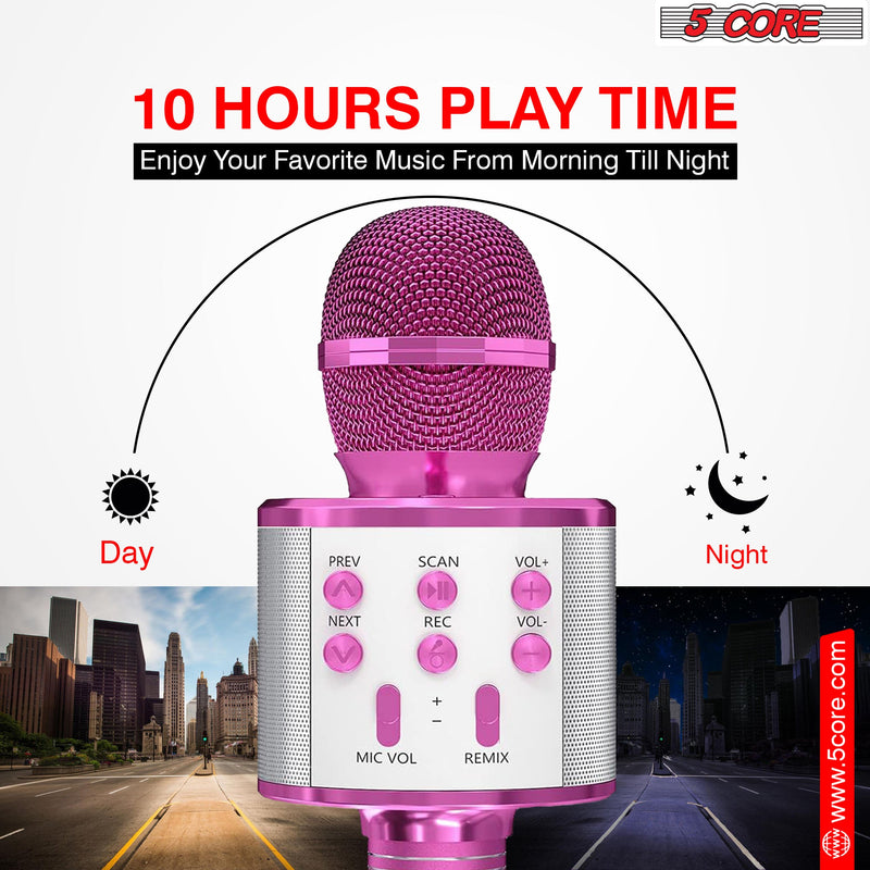 5 Core Bluetooth Wireless Karaoke Microphone, All-in-One Premium Handheld Karaoke Mic Speaker Recorder Player w/ Adjustable Remix FM Radio Great Gifts for Girls Boys Adults All Age (Pink)- WM SPK PINK-6