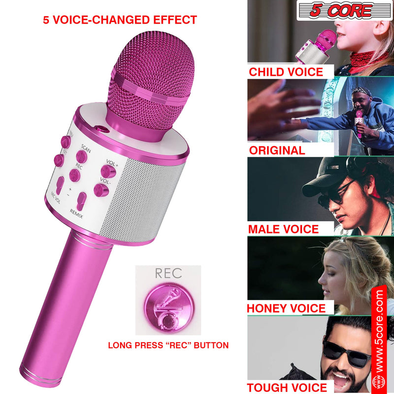 5 Core Bluetooth Wireless Karaoke Microphone, All-in-One Premium Handheld Karaoke Mic Speaker Recorder Player w/ Adjustable Remix FM Radio Great Gifts for Girls Boys Adults All Age (Pink)- WM SPK PINK-10