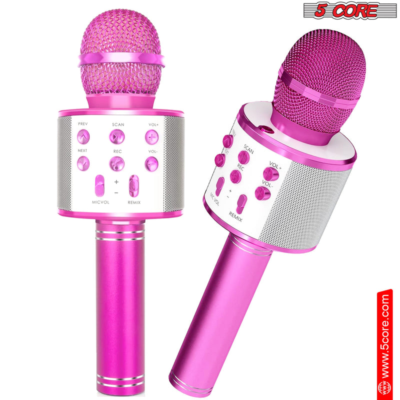 5 Core Bluetooth Wireless Karaoke Microphone, All-in-One Premium Handheld Karaoke Mic Speaker Recorder Player w/ Adjustable Remix FM Radio Great Gifts for Girls Boys Adults All Age (Pink)- WM SPK PINK-1