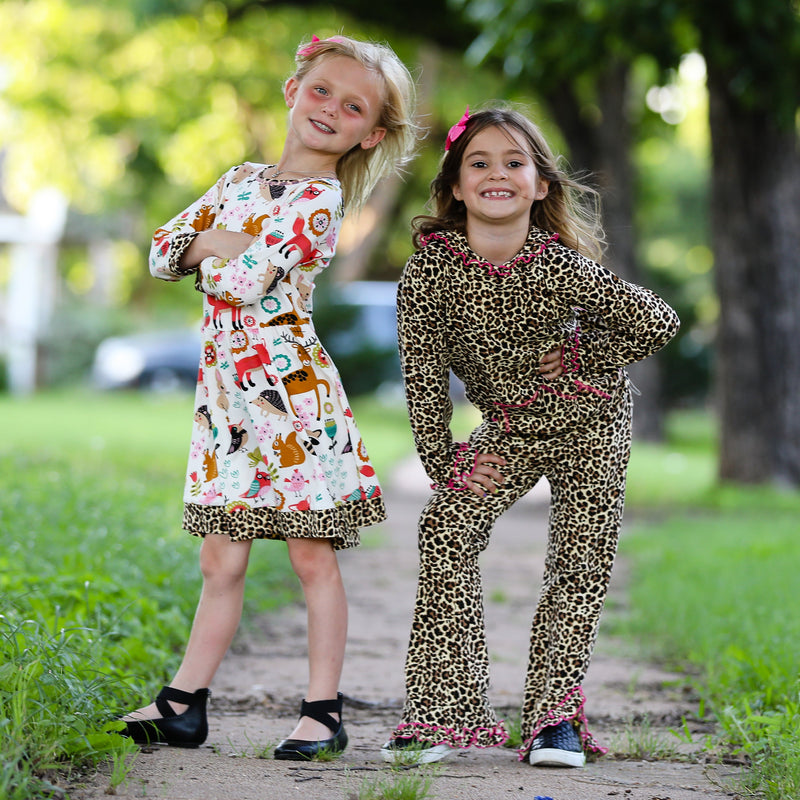 AnnLoren Girls Leopard Ruffle Hoodie 2 Pc Fashion Track Suit-10