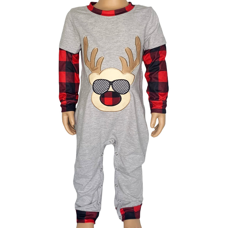 AnnLoren Baby Boys Unisex Holiday Christmas Reindeer Plaid Cotton Romper-0