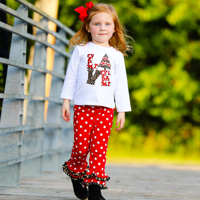 AL Limited Girls LOVE Christmas Top & Red Polka Dot Ruffle Pants Set-1