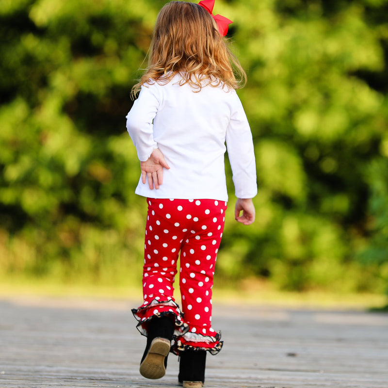 AL Limited Girls LOVE Christmas Top & Red Polka Dot Ruffle Pants Set-5