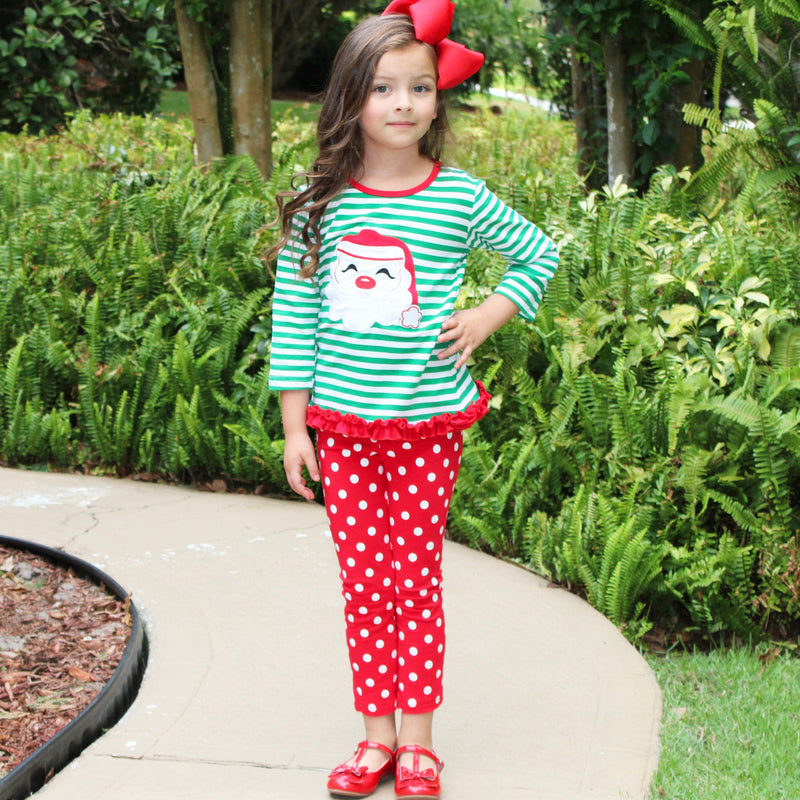 AL Limited Girls Christmas Holiday Santa Tunic Polka dot Pants Party Outfit-6