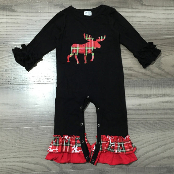 Baby Girls Christmas Plaid Reindeer Holiday Cotton Romper AL Limited-4