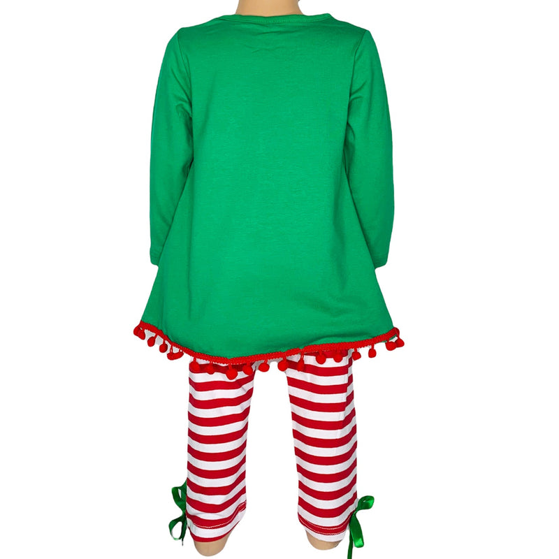 AL Limited Girls Christmas Holiday Elf Stocking Top & Stripe Pants Outfit Set-9