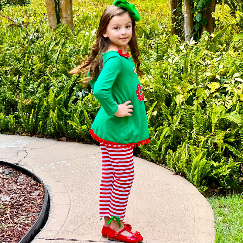 AL Limited Girls Christmas Holiday Elf Stocking Top & Stripe Pants Outfit Set-4