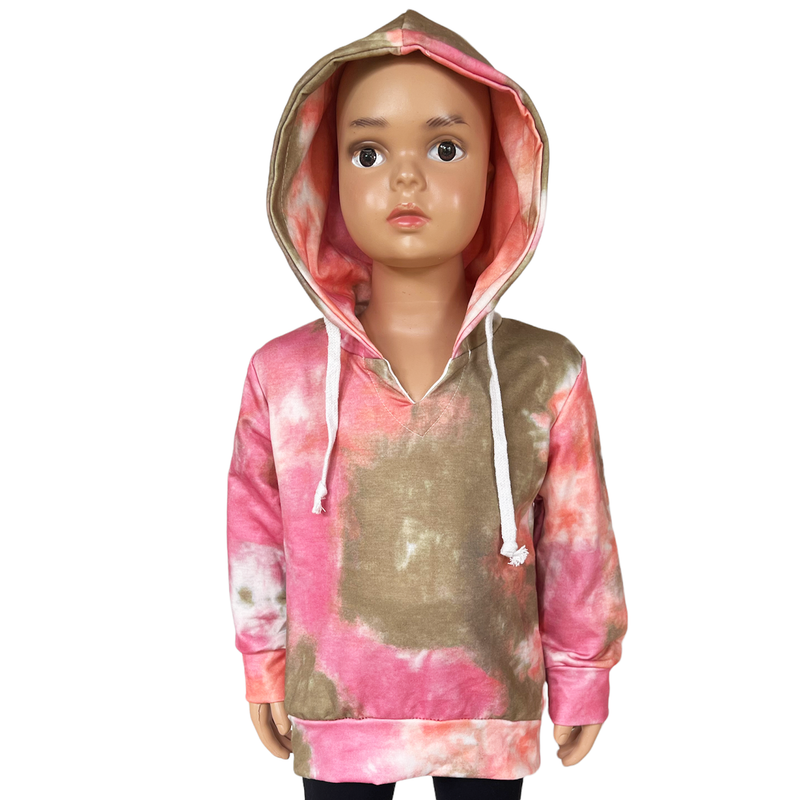 Girls Boutique Pink Green Tie Dye Hoodie Sweatshirt Top-1