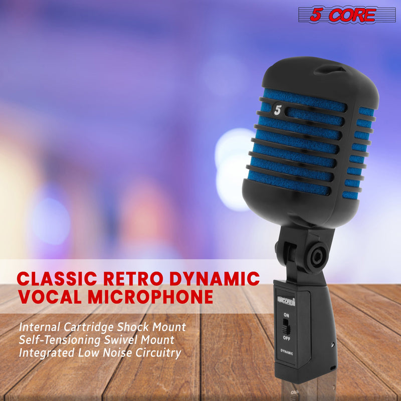 5 Core Classic Retro Dynamic Vocal Microphone Matte Black Blue Old Vintage Style Unidirectional Professional Cardioid Mic for Instrument Live Performance Prop & Studio Recording -RTRO MIC CH BLK-BLU-7