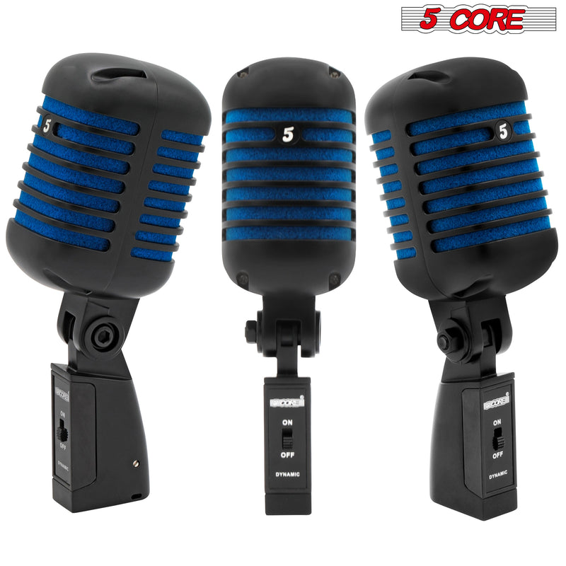 5 Core Classic Retro Dynamic Vocal Microphone Matte Black Blue Old Vintage Style Unidirectional Professional Cardioid Mic for Instrument Live Performance Prop & Studio Recording -RTRO MIC CH BLK-BLU-2