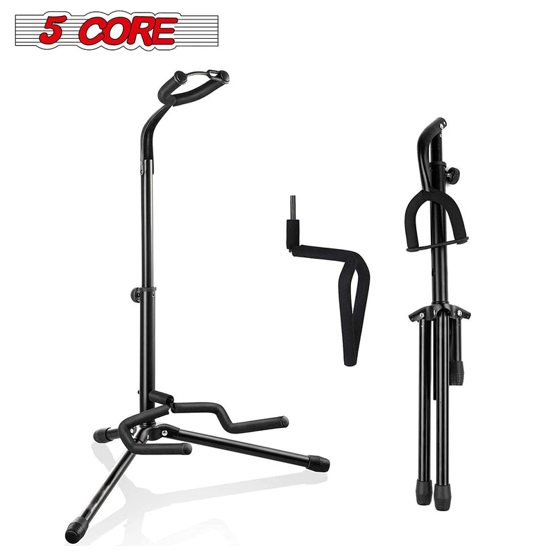 5 Core Guitar Stand Floor Adjustable 28.3- 33" Tall Tripod Guitar Holder Universal Upright Classical Folding Guitar Support for Acoustic Electric Bass Accessories Banjo Stands w Neck Holder -GSH HD-1