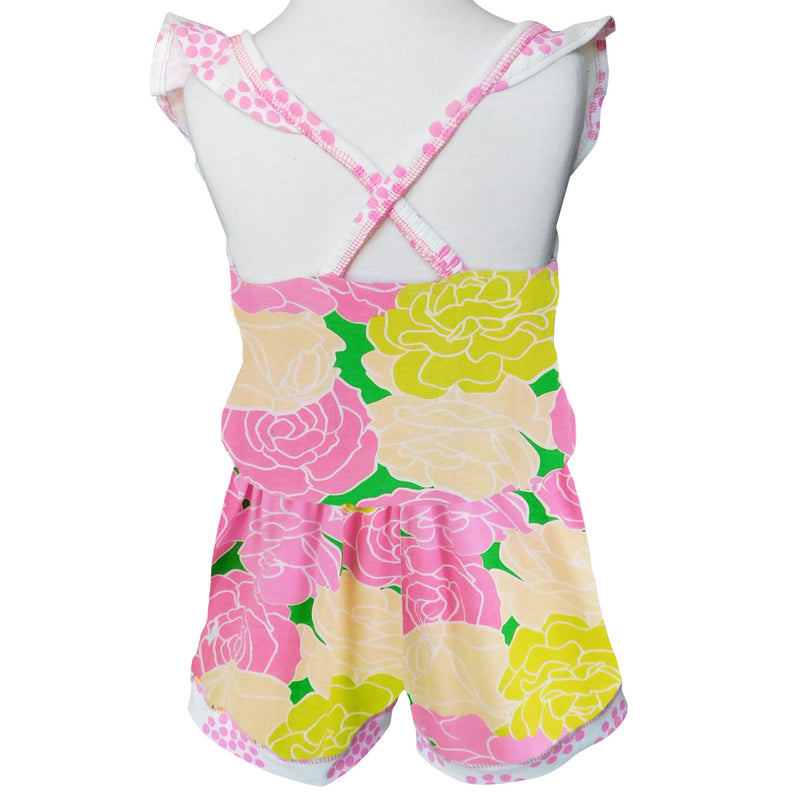 AnnLoren Girls Pink Bloom Floral Shorts Jumpsuit Summer One Piece Outfit-1