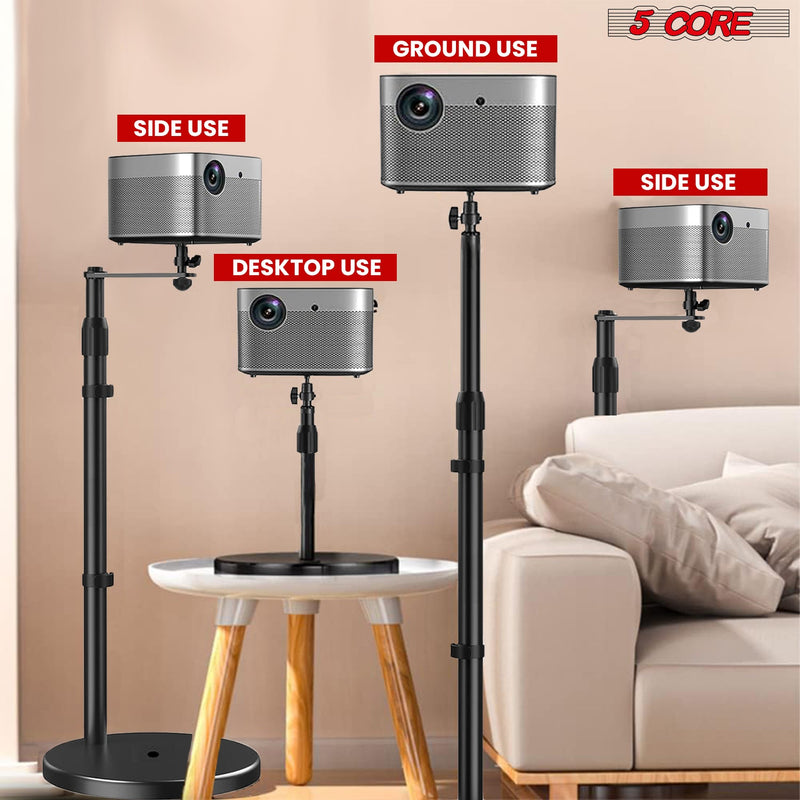 5 Core Projector Stand Height adjustable 28"-52"  Tall Floor Stands w 3 Mounting Options 360° Rotatable Ball Head Heavy Duty Multipurpose Soporte Para Proyector for Home Office Outdoor 1PC Black – PS FLR RB BLK-5