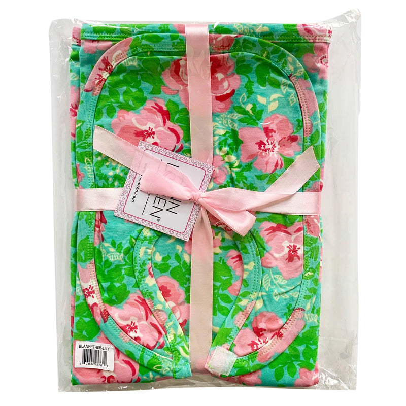 AnnLoren Baby Toddler Girls Floral Blanket & Bib Gift Set 2 pc Knit Cotton-1